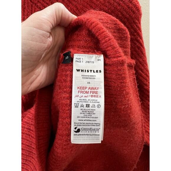 Whistles Women’s Wool Blend Ribbed Sweater Size XS Red Preppy Academia Classic - Picture 4 of 7